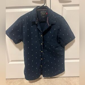 On The Road Dark Blue Anchor Print Men's Shirt